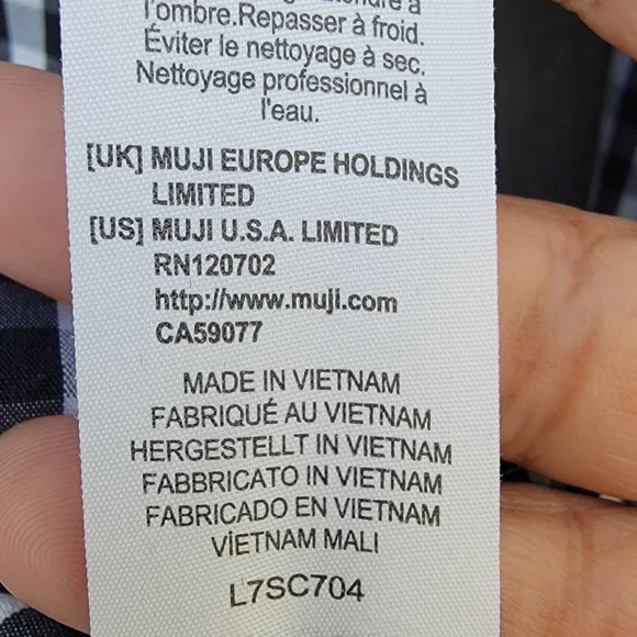 MUJI Black White Gingham Cotton Button Down Shirt Minimalist Large - Picture 8 of 13